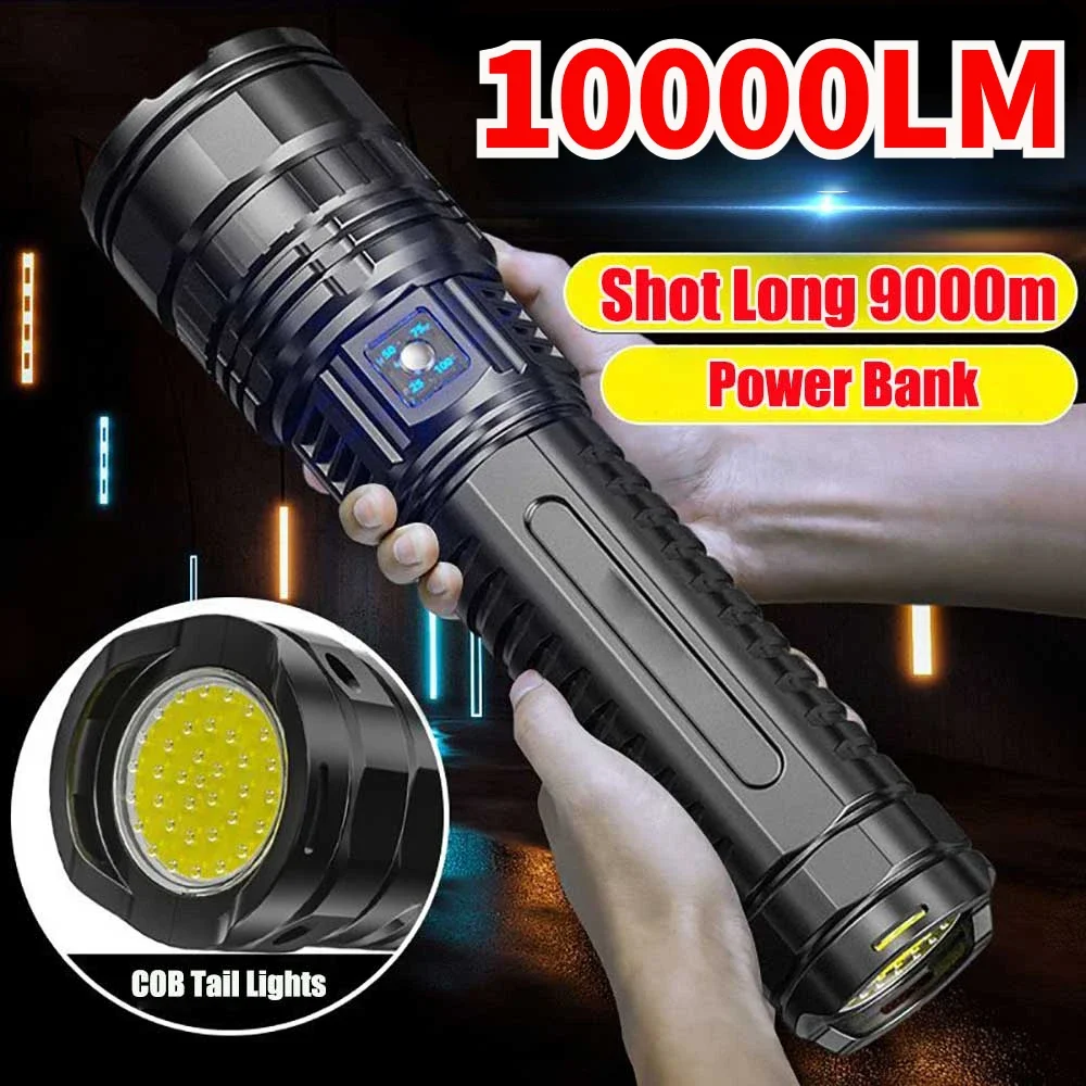 Встроенный аккумулятор Белый лазерный фонарик 10000LM 80 Вт Самый мощный ZoomableTactical Длинные светодиодные прожекторы 15000 мАч