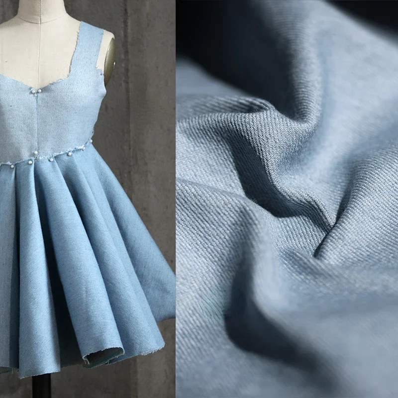 Высококачественная эластичная хлопчатобумажная ткань светло-голубое пальто, рубашка, брюки, одежда ручной работы, дизайнерская ткань