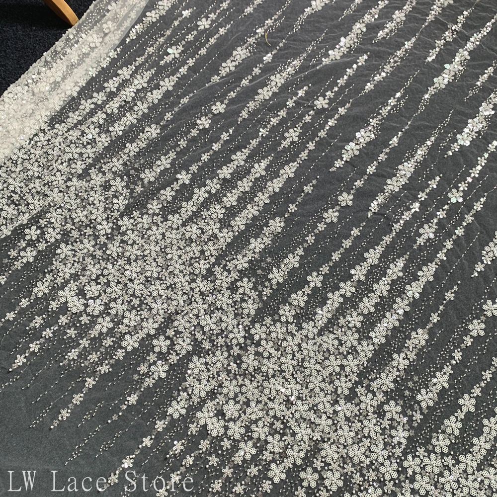 Вышитая ткань для пошива африканских тканей по ярду пайеток Цветы в корейском стиле Бисероплетение Жемчуг Кружево 1 ярд