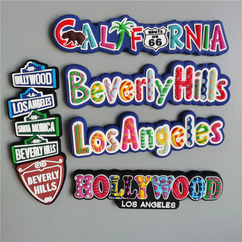 Голливуд Лос-Анджелес Калифорния Мягкие ПВХ Туристические сувениры Холодильник Магнитная наклейка Домашний декор Подарок США Магниты на холодильник