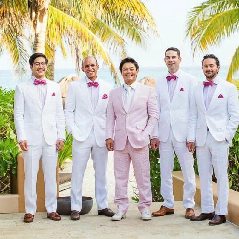 горячий пляж розовый лен мужские костюмы для свадьбы жених смокинг выпускной вечер два предмета terno masculino шафер блейзер повседневные белые женихи