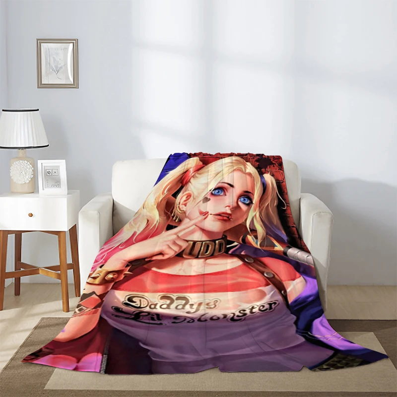 Двуспальные одеяла для декоративного дивана H-Harley Q-Quinn Антистатическое одеяло Пушистые мягкие одеяла и пледы Летнее одеяло Плед Изображение 0 