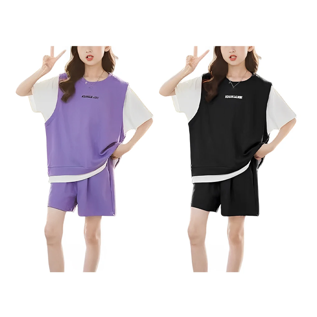 Девушки Рубашки с коротким рукавом Шорты Комплект Банкетные детские топы Брюки Комплект Изображение 0 