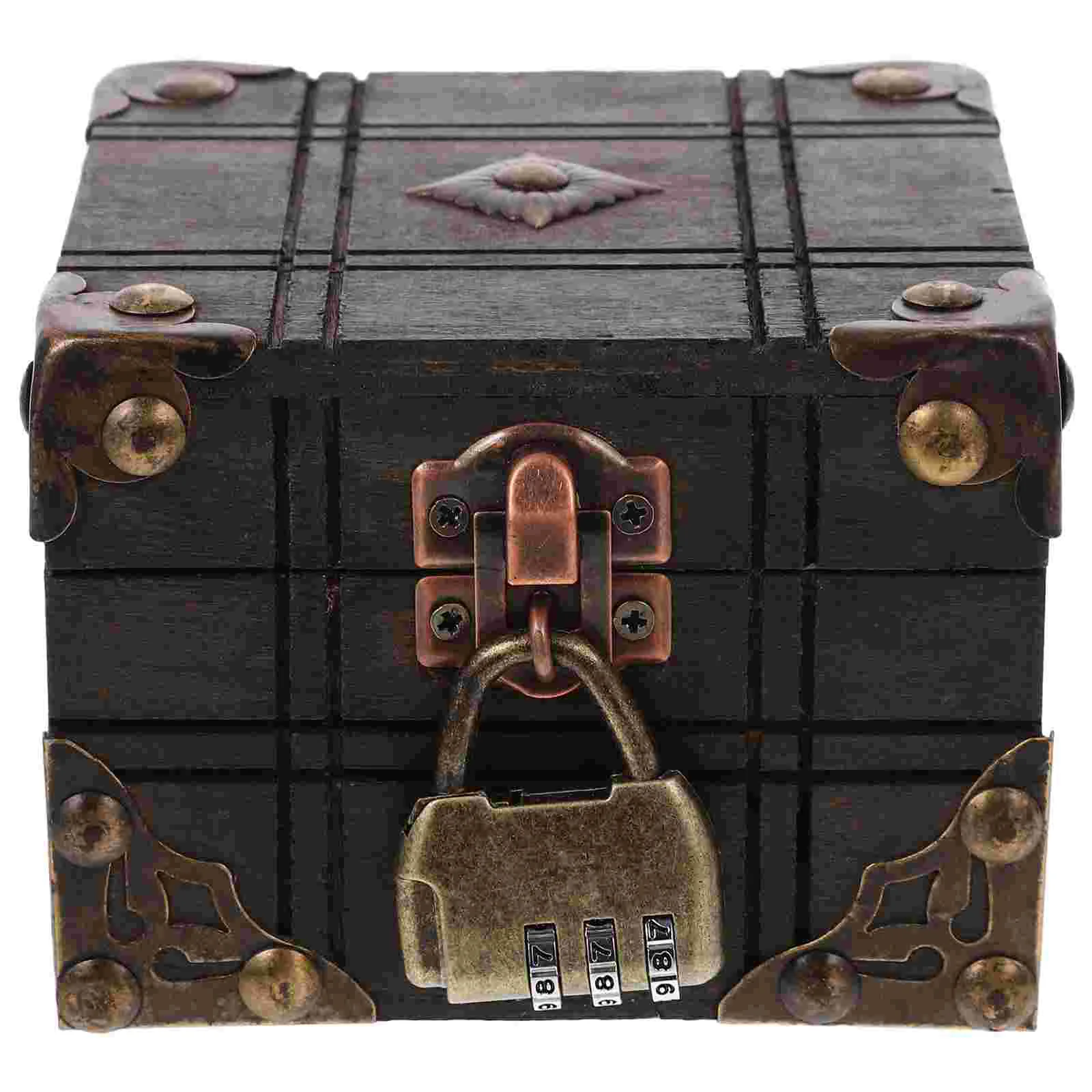 Деревянная винтажная шкатулка для безделушек Коробка для хранения ювелирных изделий Ретро Сокровищница Сундук для ювелирных изделий