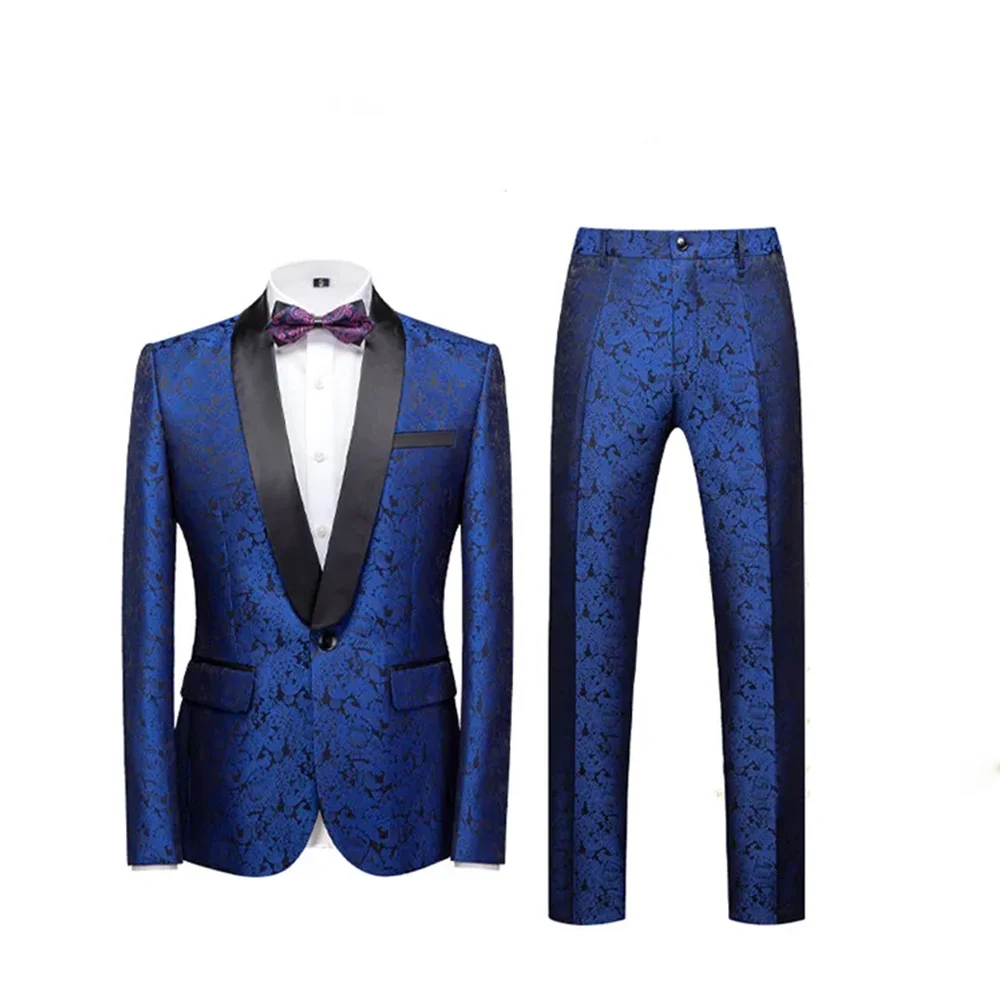 Жаккардовые костюмы в итальянском стиле для мужчин 2024 Новая мода Slim Fit Business Casual Костюмы 2 шт. Свадебный банкет Блейзер Костюм