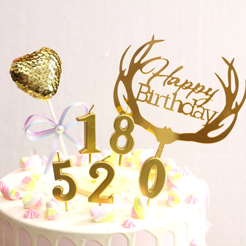 золотые цифровые свечи на день рождения, декор с бездымными свечами, инструменты для украшения тортов
