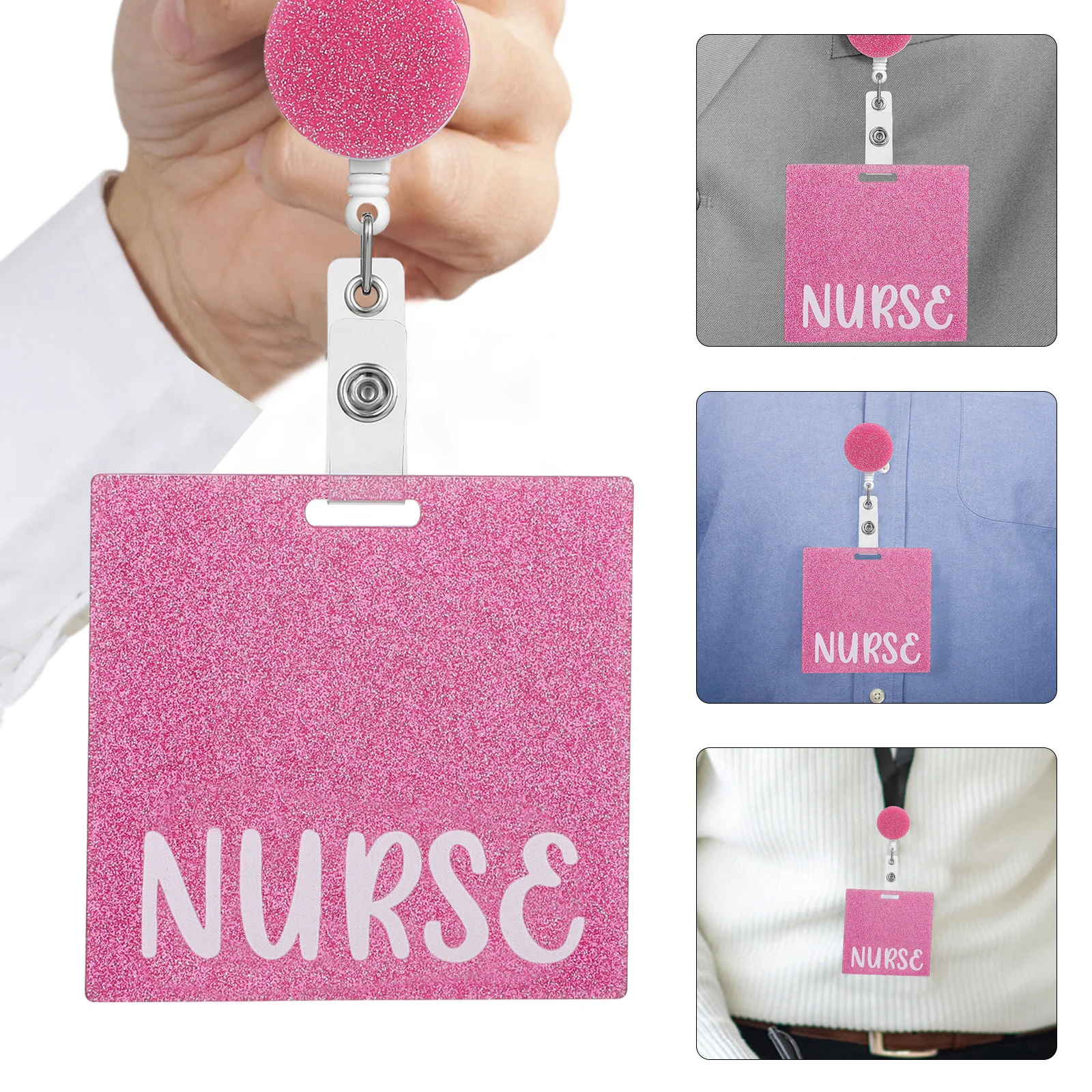 Карта значка медсестры Значок медсестры Buddy Выдвижной значок Катушка Значок Зажим Розовый горизонтальный держатель значка Аксессуары для значков Медсестры Изображение 4 