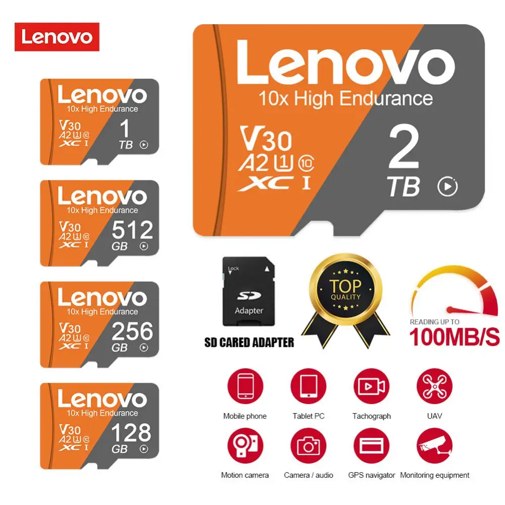 Карта памяти Lenovo SD 128 ГБ 1 ТБ V30 Micro TF SD-карта 2 ТБ Высокоскоростная SD-карта cartao de memoria Для nintendo 64 ps vita Steam Deck