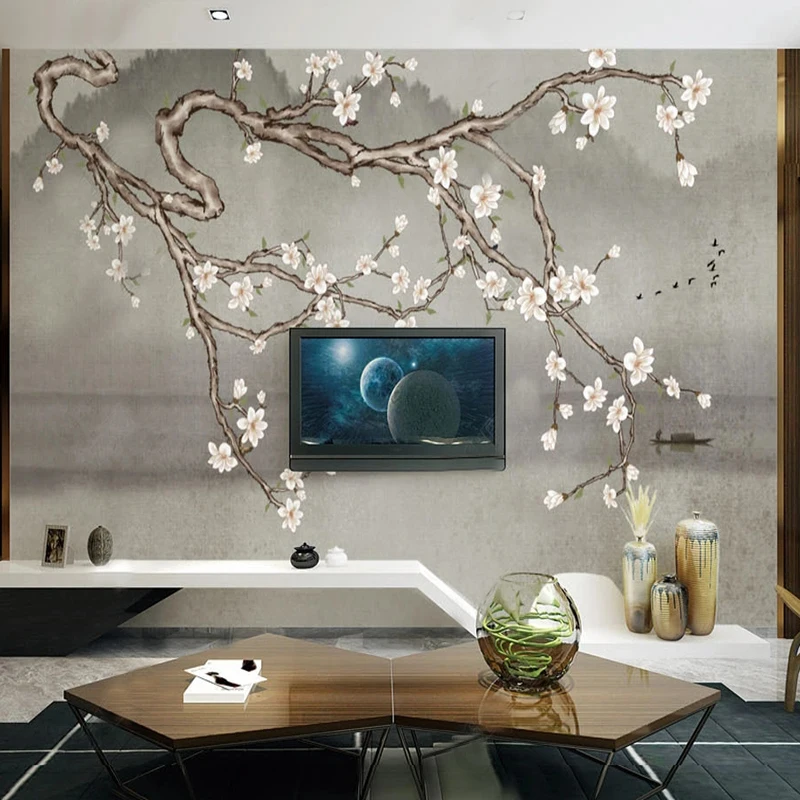 Китайский ретро слива цветы и птицы фото фотообои столовая гостиная домашний декор нетканый папел де пареде цветочный