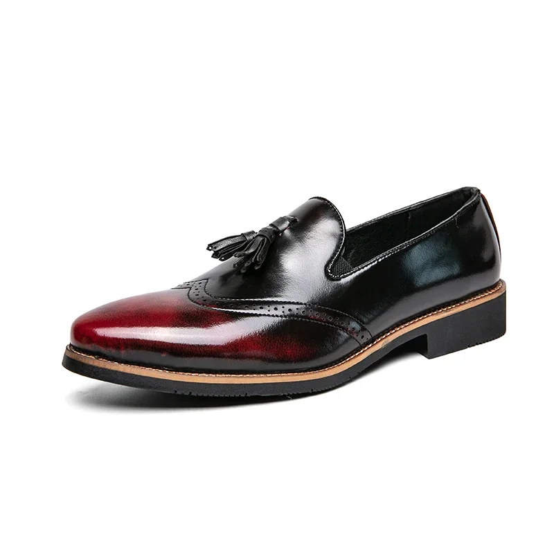 Классическая брендовая мужская остроконечная деловая обувь Противоскользящие лоферы Ретро Красная высококачественная мужская повседневная обувь из натуральной кожи