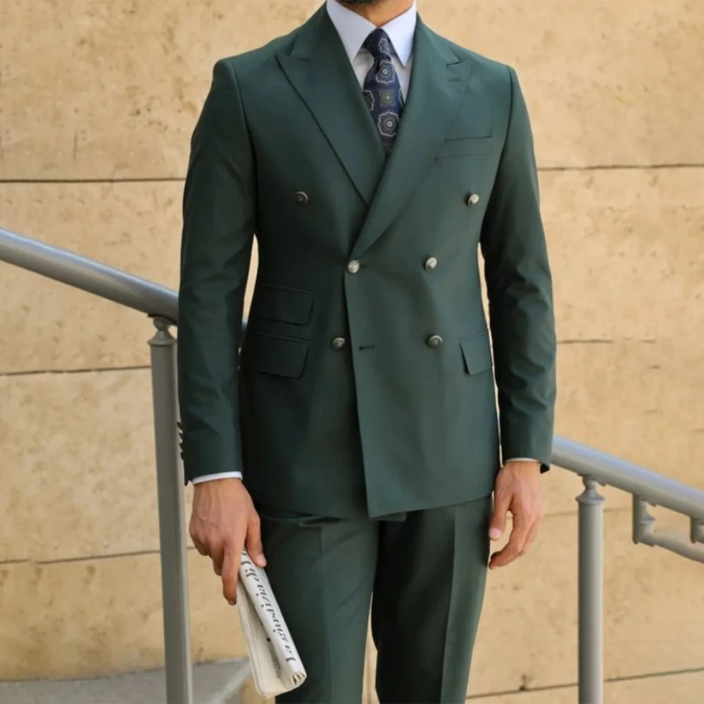 Классические зеленые костюмы для мужчин двубортный формальный деловой блейзер свадебный жених смокинг тонкий 2 шт. куртка брюки костюм Homme