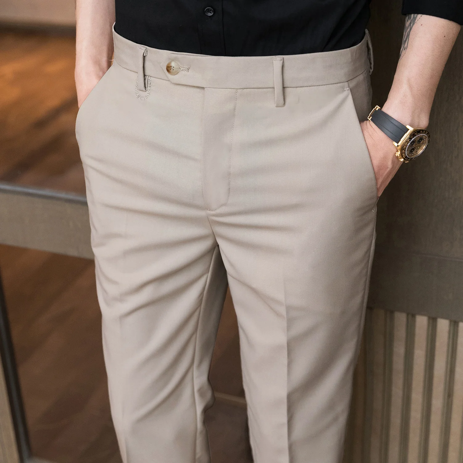 корейский стиль мужской костюм длиной до щиколотки брюки мода лето приталенный крой деловой повседневный твердый черный хаки роскошные брюки для мужчин