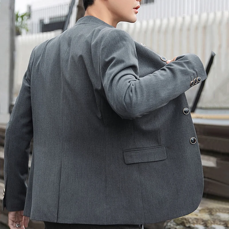 корейский стиль сплошной цвет мужской серый пиджак 2022 весна осень однобортный воротник с воротником мужской повседневный блейзер высокого качества Изображение 2 