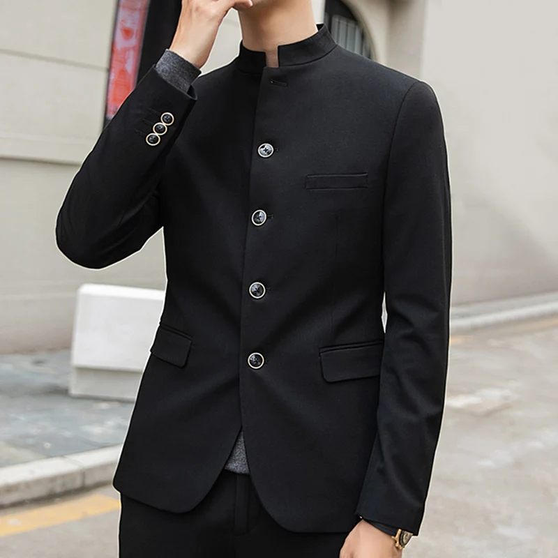 корейский стиль сплошной цвет мужской серый пиджак 2022 весна осень однобортный воротник с воротником мужской повседневный блейзер высокого качества Изображение 3 
