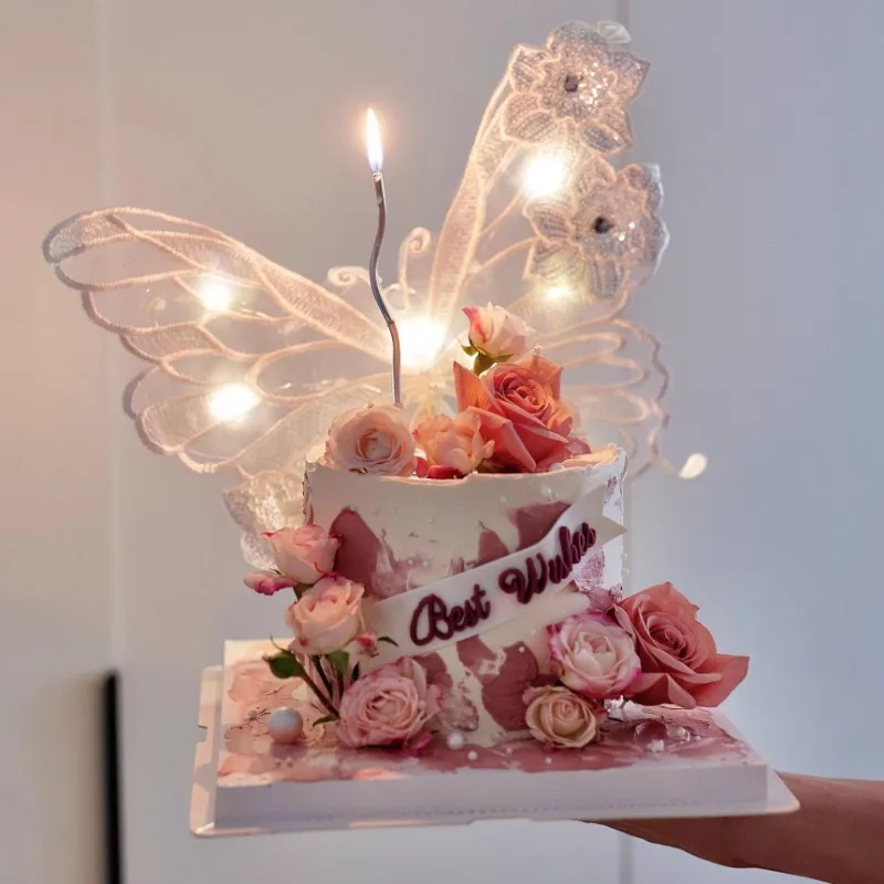 Кружевные украшения для бабочек с подсветкой Рождественская свадьба Украшения для торта на день рождения Праздничный десерт Аксессуары для выпечки