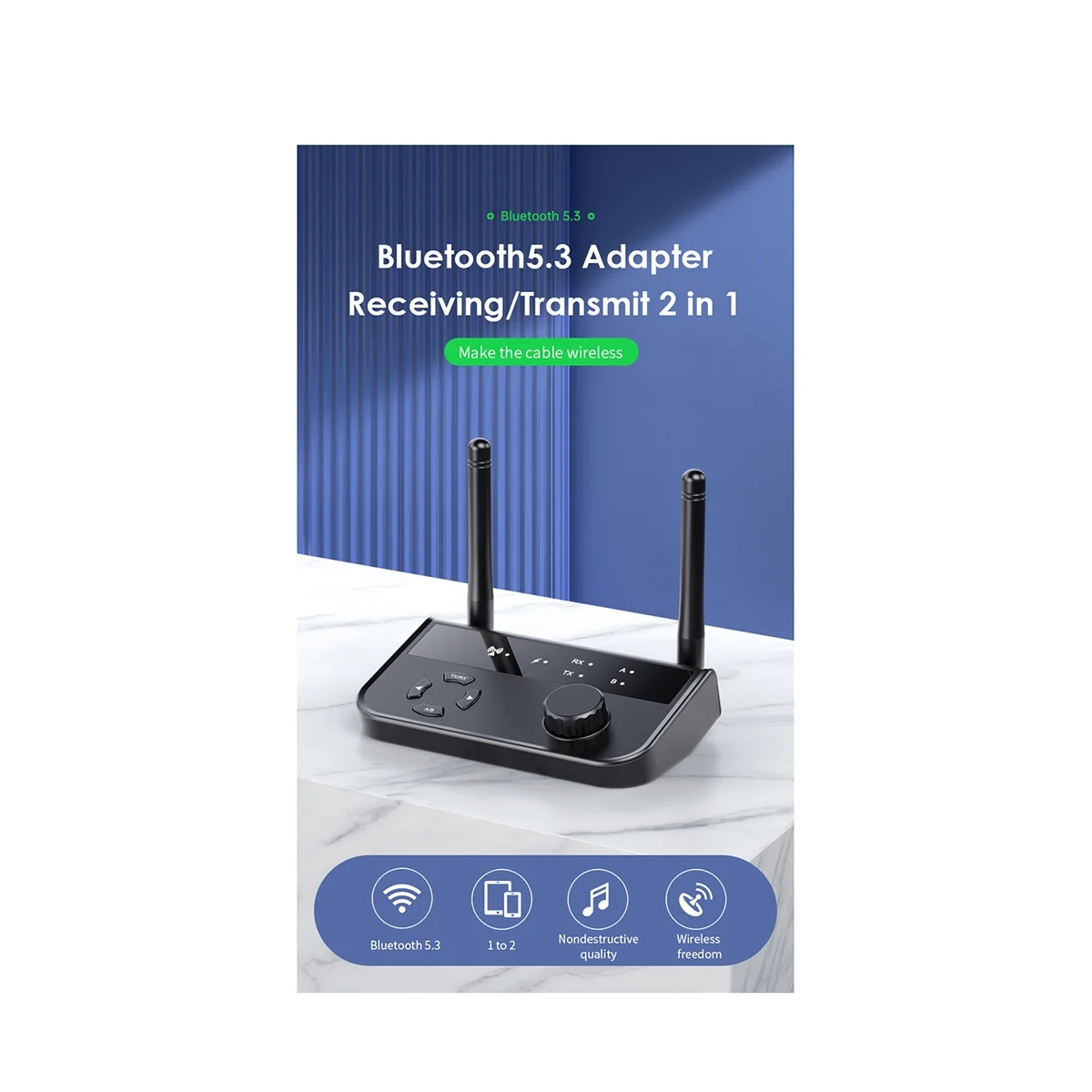  Многоточечный Bluetooth 5.3 Аудио Передатчик Приемник 3,5 мм AUX 2 RCA Стерео Музыка Беспроводной Адаптер 2-В-1 для автомобильного ТВ ПК Изображение 3 