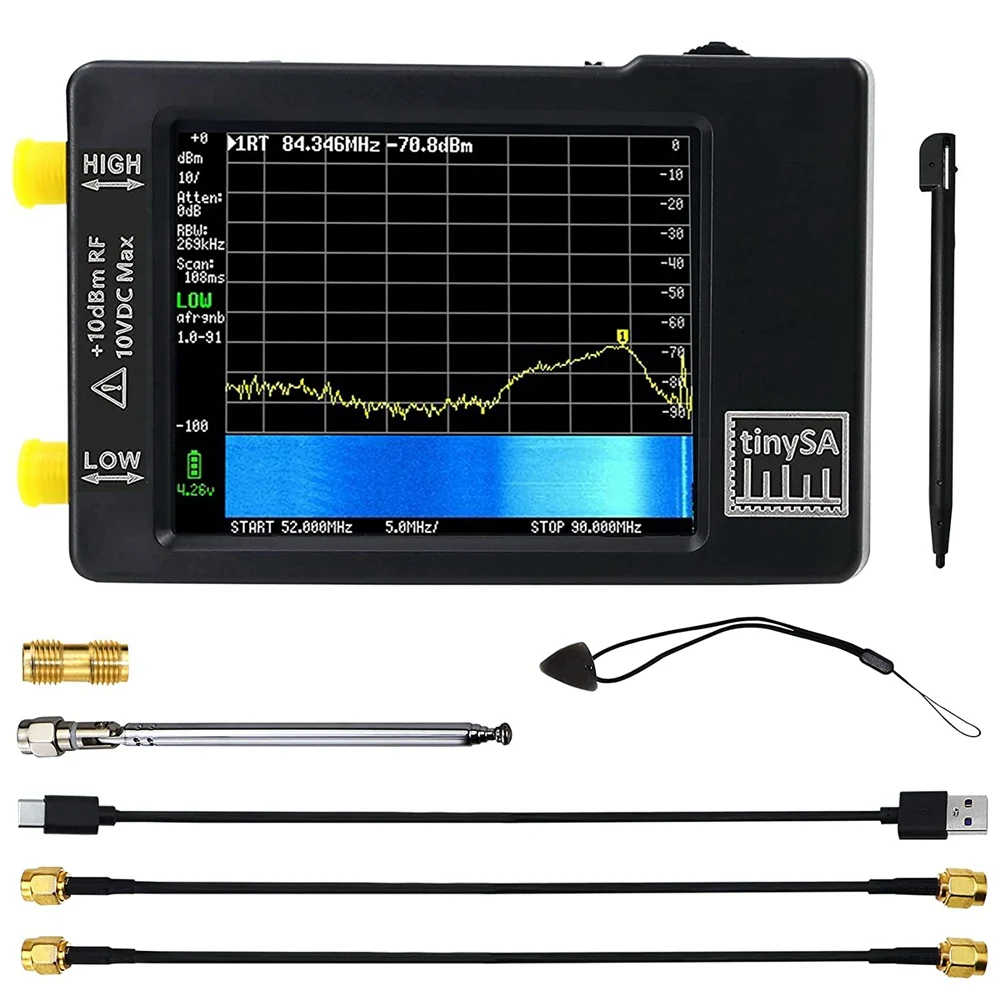  Модернизированный анализатор спектра TinySA, вход MF/HF/VHF UHF для 0,1 МГц-350 МГц и вход UHF для 240-960 МГц, генератор сигналов Изображение 0 
