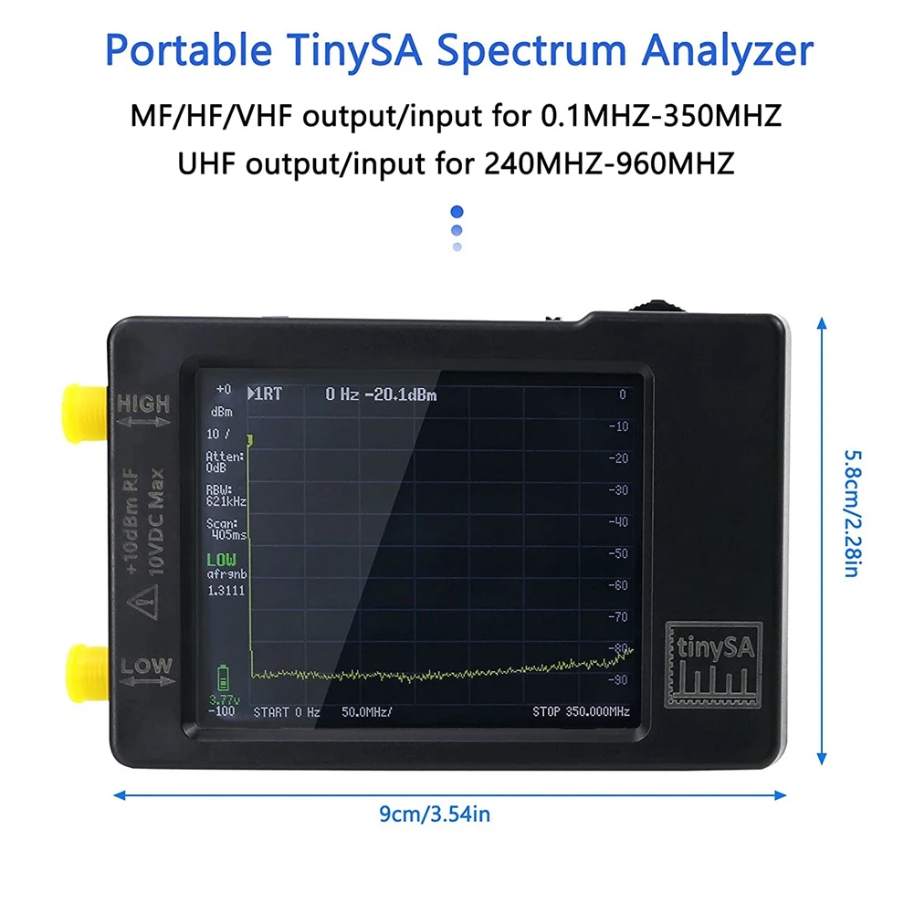  Модернизированный анализатор спектра TinySA, вход MF/HF/VHF UHF для 0,1 МГц-350 МГц и вход UHF для 240-960 МГц, генератор сигналов Изображение 1 