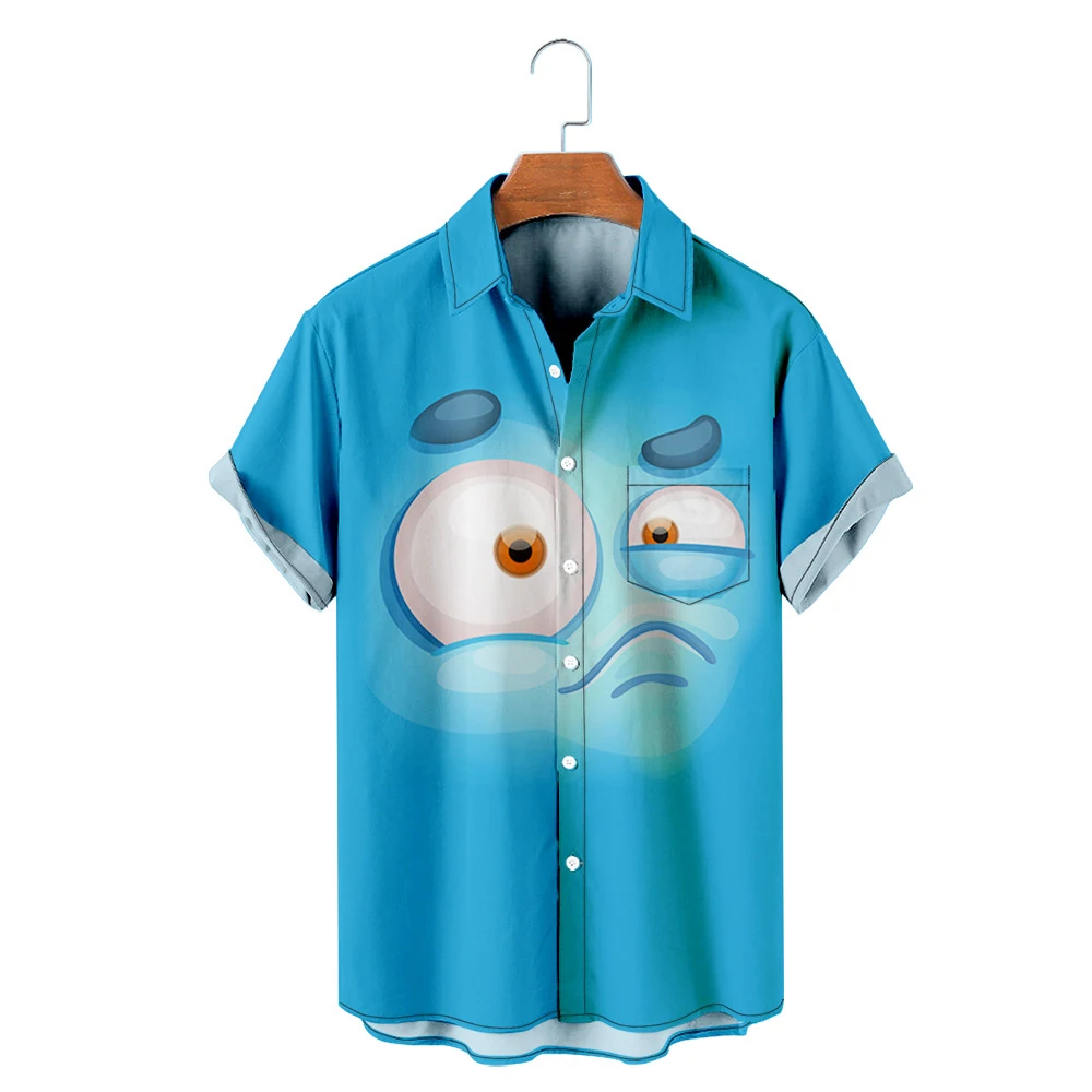 Мужская гавайская футболка Y2K Hombre Модная рубашка Ужасы Мультфильм Лицо3D Печать Уютная повседневная с коротким рукавом Пляжная одежда оверсайз 8