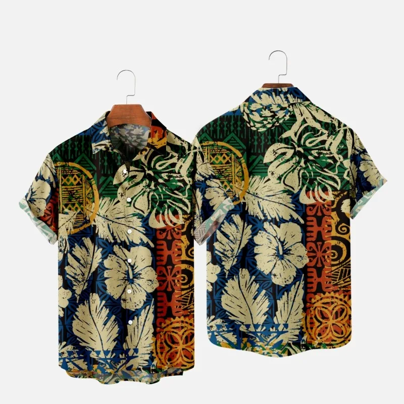 Мужская мода Футболки Гавайские тропические камиции с 3D-принтом Уютные повседневные рубашки на одной пуговице Пляжная одежда оверсайз с коротким рукавом 4