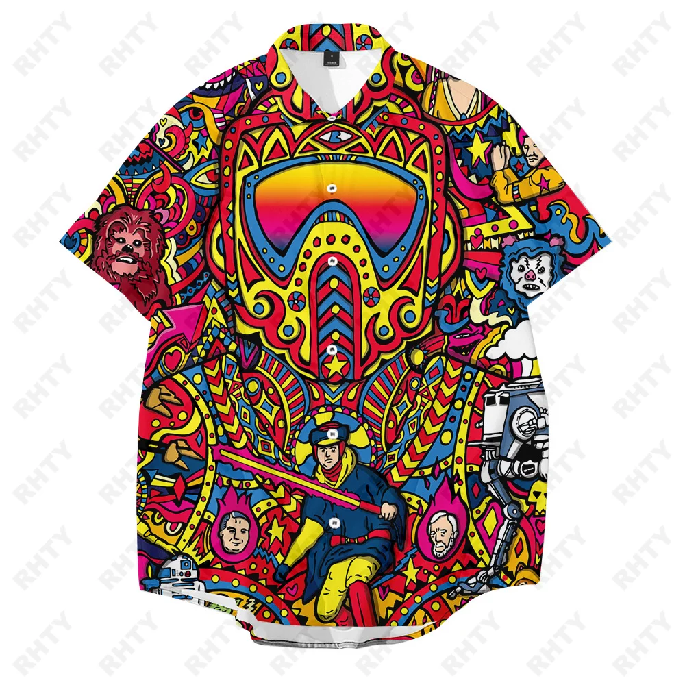 Мужские гавайские рубашки 3D Граффити Аниме Печать Хип-хоп Женщина Рубашка Лето Оверсайз С коротким рукавом Пуговицы Рубашки Kid 100-6XL Изображение 0 