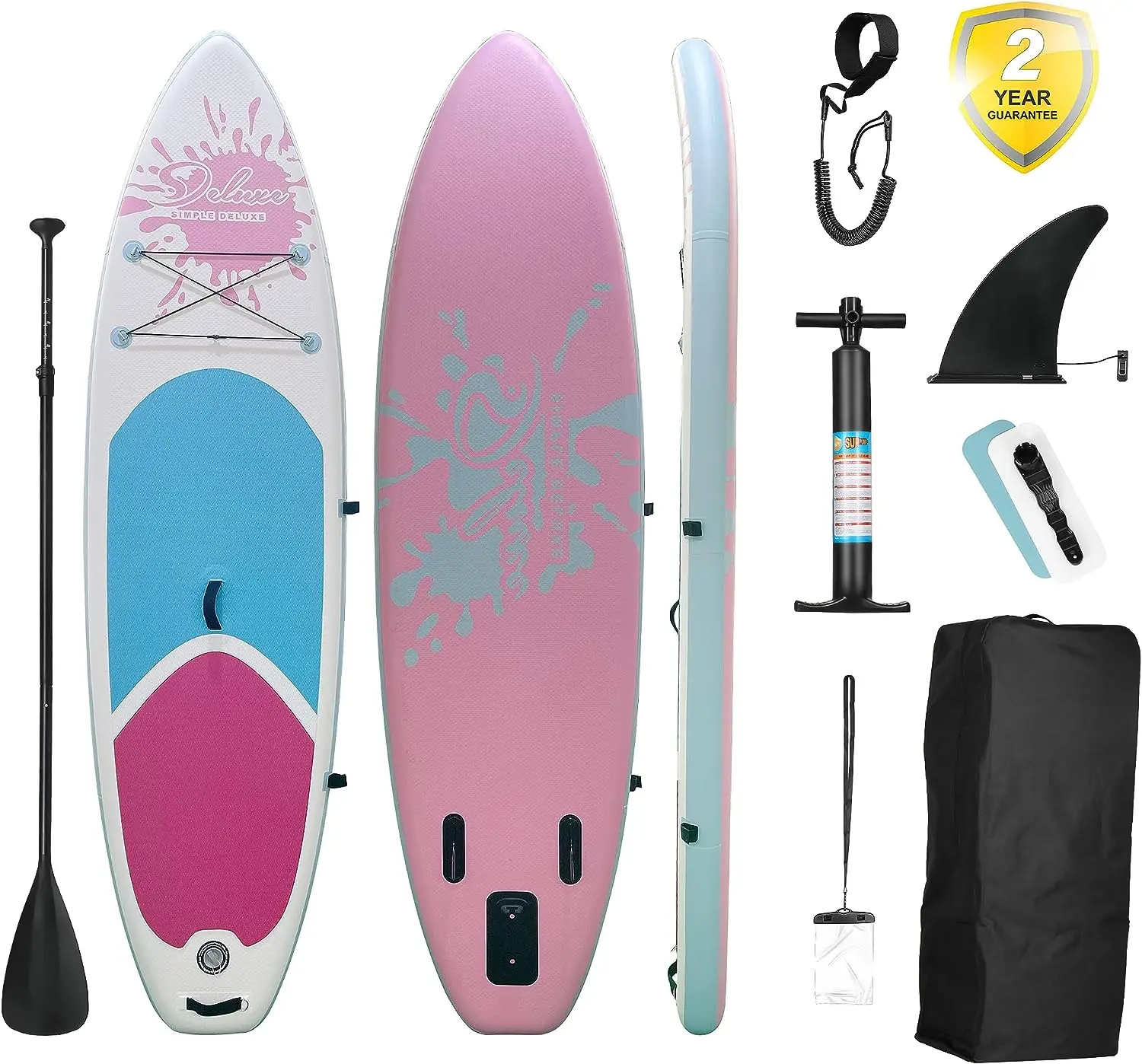 Надувная доска для сапсерфинга - Simple Deluxe Premium SUP для всех уровней подготовки, розовые доски для серфинга для взрослых и молодежи, Blow U