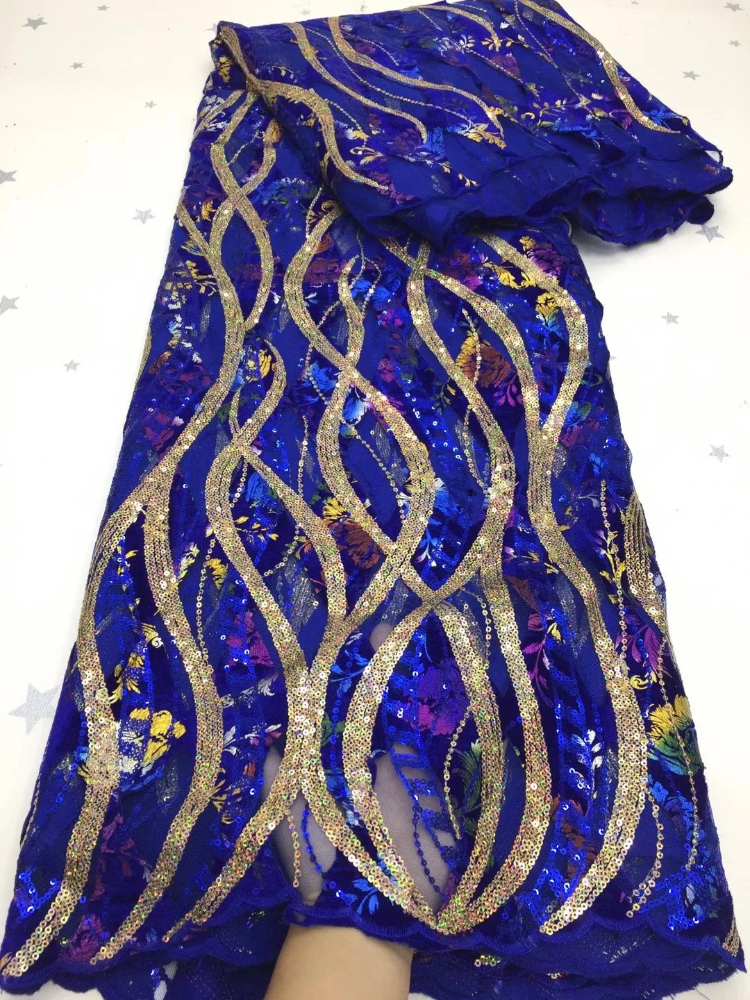 Нигерийская сетчатая кружевная кружевная ткань с пайетками для африканских женщин свадебное вечернее платье FJ4369 Изображение 2 