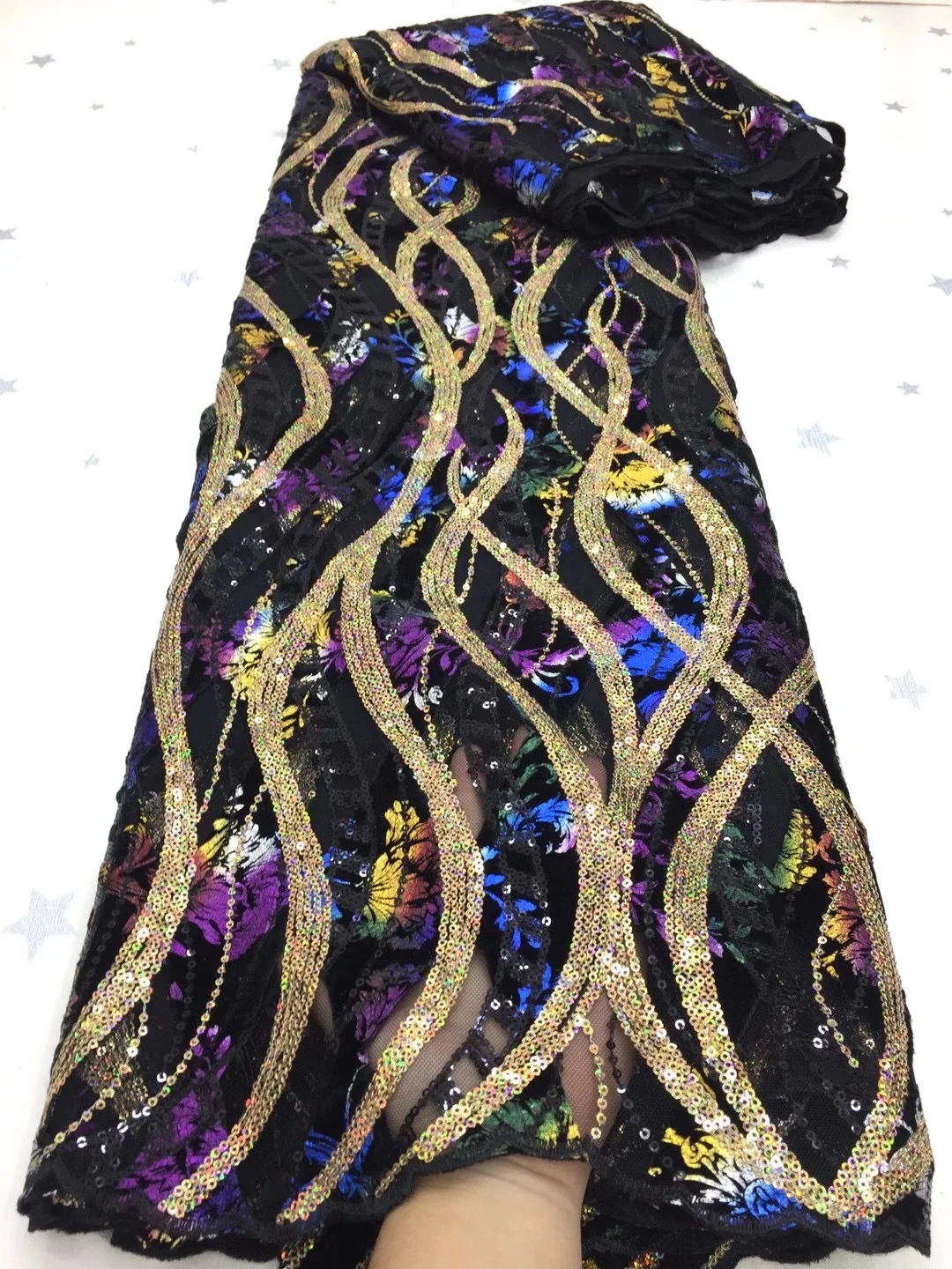 Нигерийская сетчатая кружевная кружевная ткань с пайетками для африканских женщин свадебное вечернее платье FJ4369 Изображение 5 