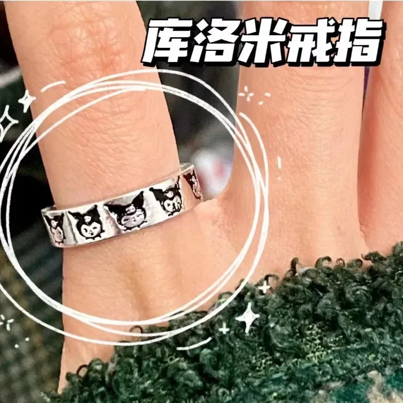 Новинка Sanrio Hello Kitty Кольца Аксессуары Hello Kitty Kawaii Hollow Out Ring Аксессуары Хрустальное кольцо на палец Adjust Серебристые подарки Изображение 5 
