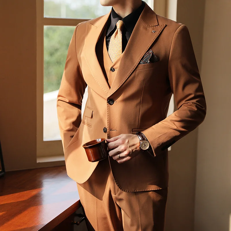 Новый Advanced Sense (костюм + жилет + брюки) Мужская мода Бизнес Комфорт Повседневный Джентльмен Тренд Свадьба Корейская версия Костюм Комплект