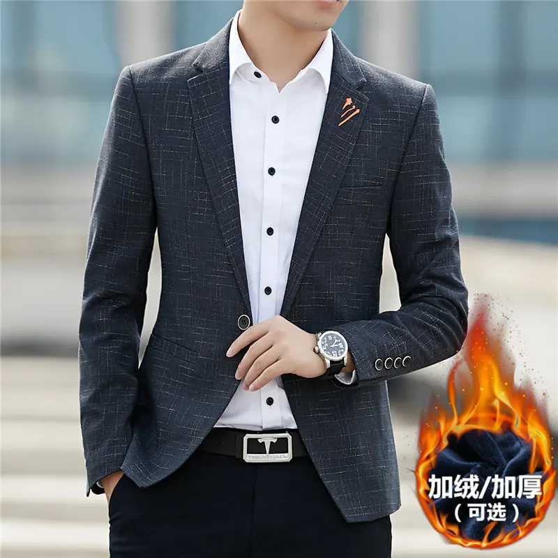 Новый высококачественный повседневный костюм мужской тонкий деловой большой размер молодежная корейская версия одноместного костюма плюс бархатный утолщающий костюм mn