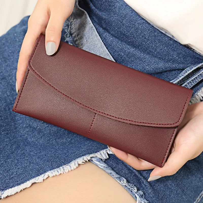 Новый женский кошелек Корейская мода Простой мягкий кожаный длинный кошелек Большой кошелек Простая модная сумка для карт