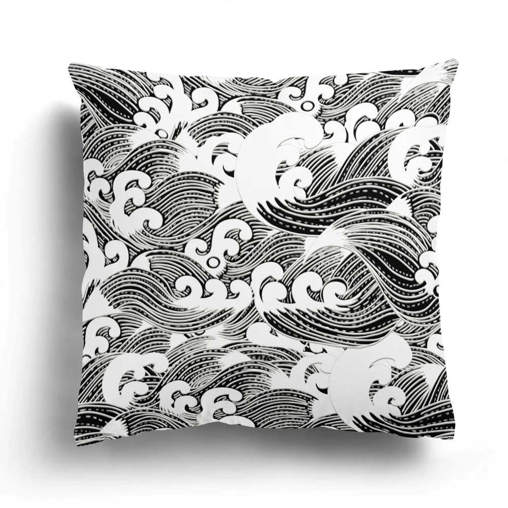 Плюшевая наволочка с печатью на океанских волнах, украшение дома, чехол для дивана, наволочка с японским волнообразным рисунком, может быть настроена 60x60 Изображение 3 