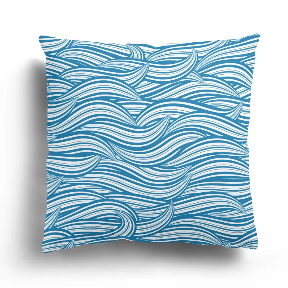 Плюшевая наволочка с печатью на океанских волнах, украшение дома, чехол для дивана, наволочка с японским волнообразным рисунком, может быть настроена 60x60 Изображение 4 