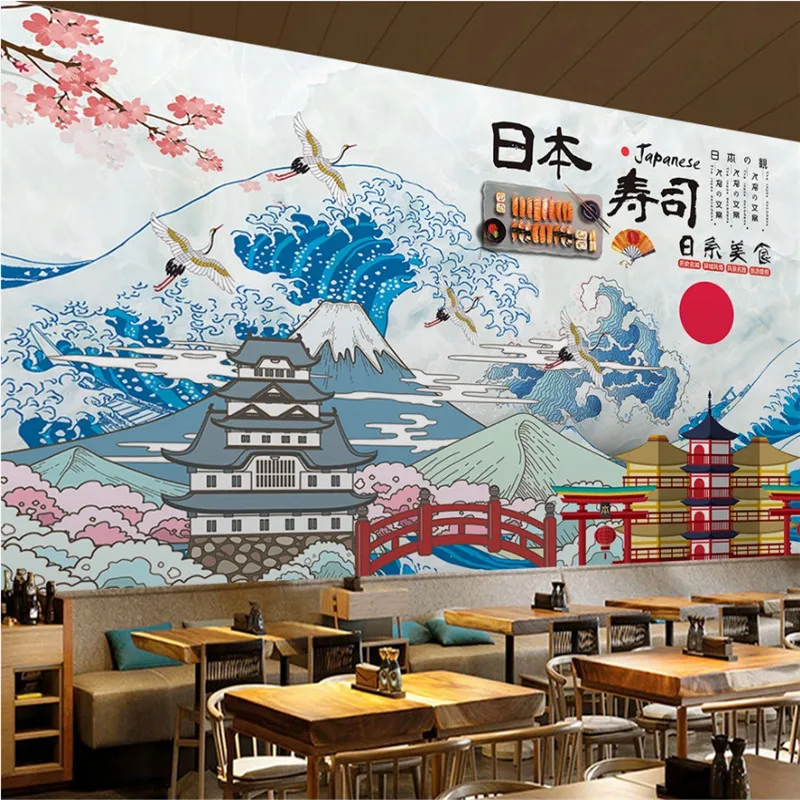 Пользовательская японская кухня суши ресторан фон обои 3D промышленный декор фреска Walpaper 3D Papel De Parede 3d