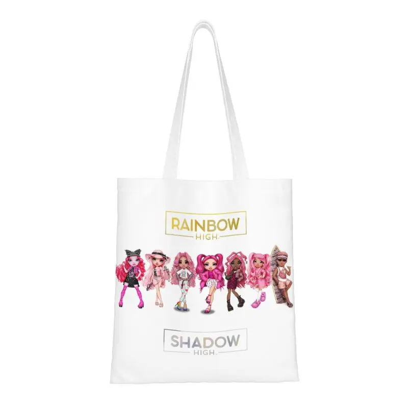 Пользовательские радужные высокие и теневые высокие розовые персонажи для покупок холщовая сумка для женщин прочные продуктовые сумки для покупок