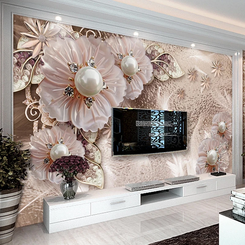 Пользовательские роскошные ювелирные изделия большого размера цветы 3D настенные обои для стены в европейском стиле спальня гостиная телевизор фон домашний декор