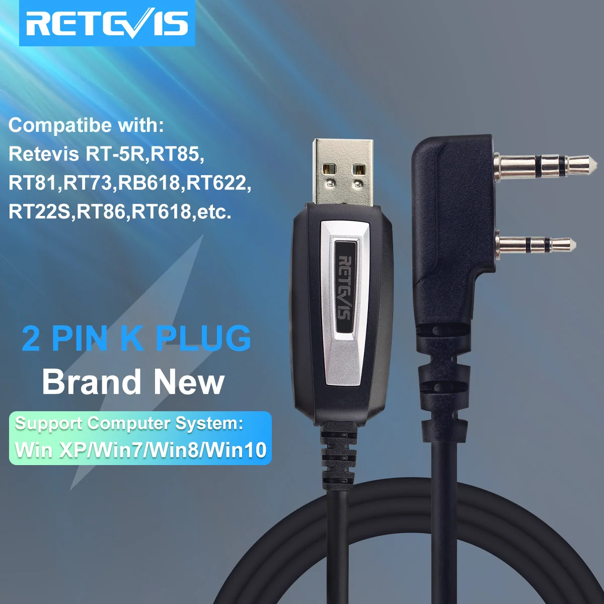 Рация Двухконтактный USB-кабель программирования для Kenwood Baofeng UV-5R UV-82 RETEVIS H777 RT22 RT15 RT81 для системы Win XP / 7 / 8 Изображение 0 
