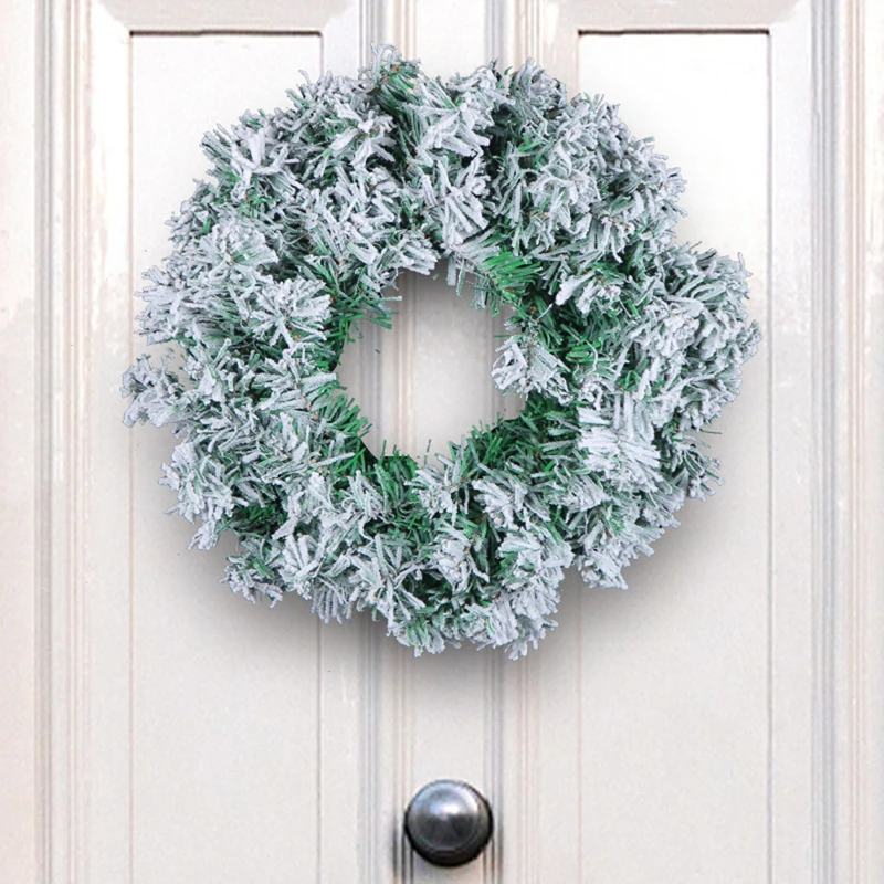 Рождественский венок Флокированный сосновый венок Снежный праздник Подвесное украшение для входной двери