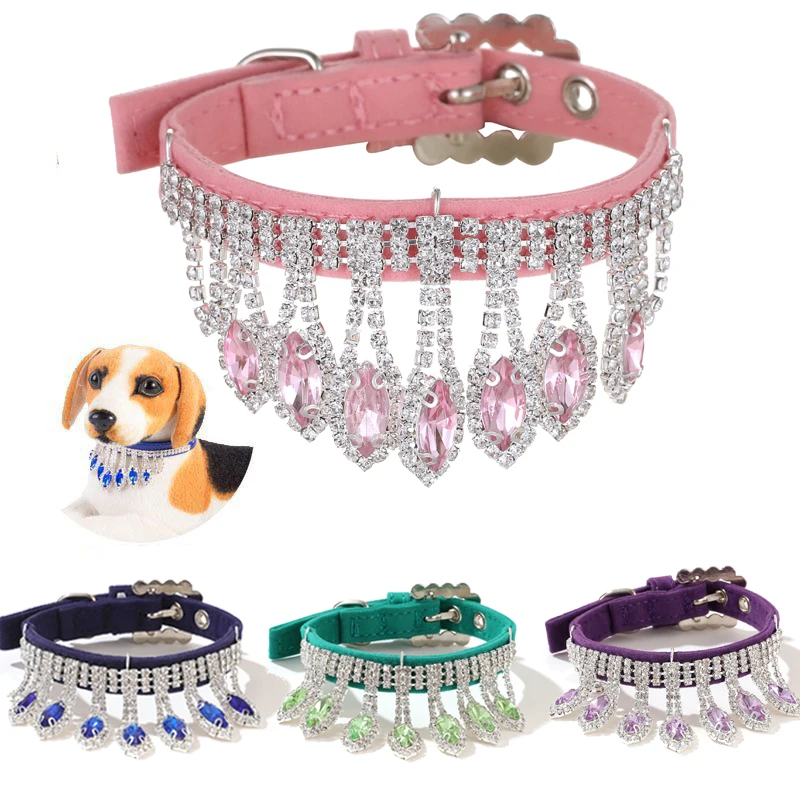 Розовые ювелирные изделия Кошка Собака PU кожаный ожерелье ожерелье для собак Животные Bling Стразы Аксессуары для домашних животных Щенок Чихуахуа Мопсы Ошейники