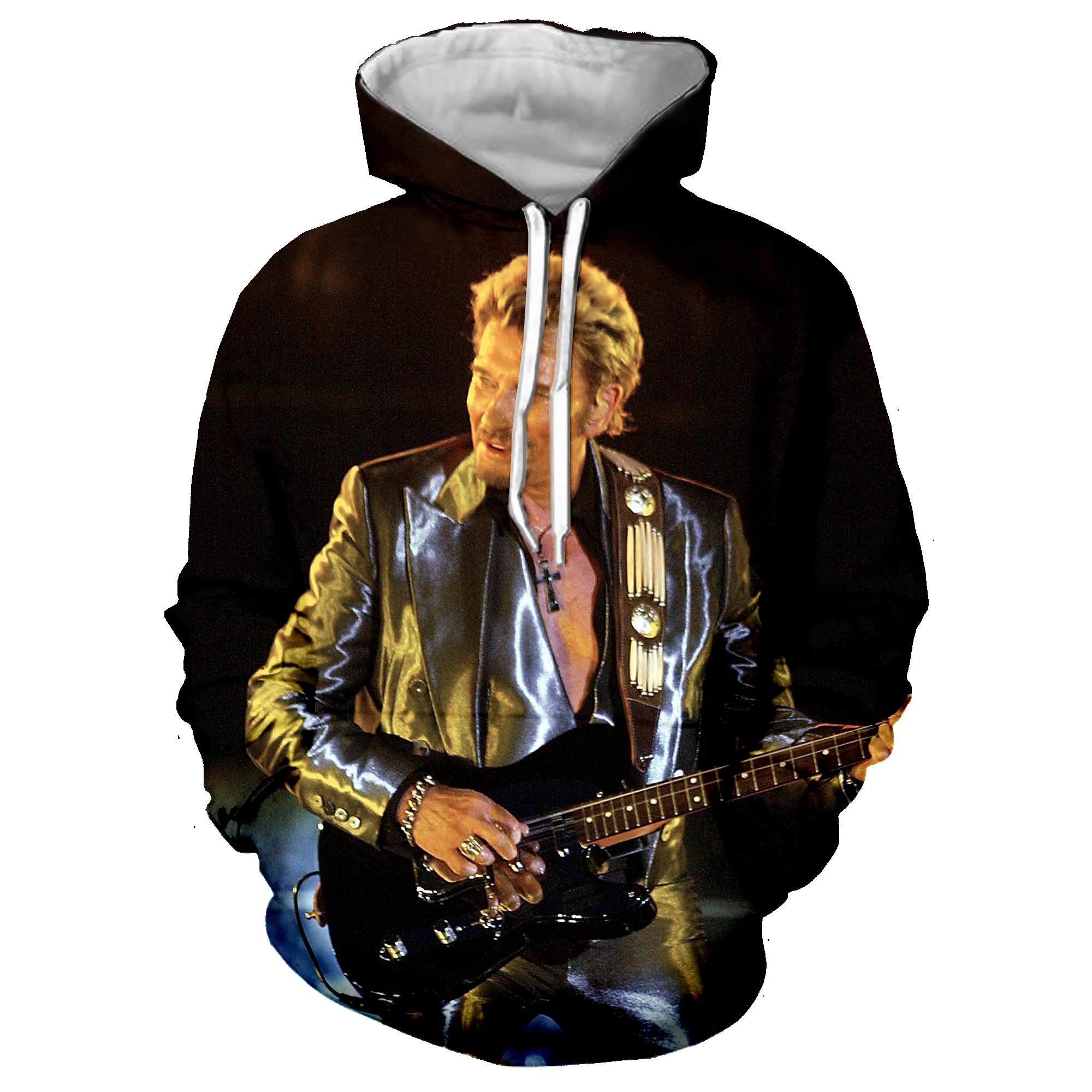 Рок-певец 3D-печатный Джонни Холлидей Гитара Толстовки с капюшоном Хип-хоп Мода Повседневная Смешной Пуловер Унисекс Уличная одежда Толстовки с капюшоном