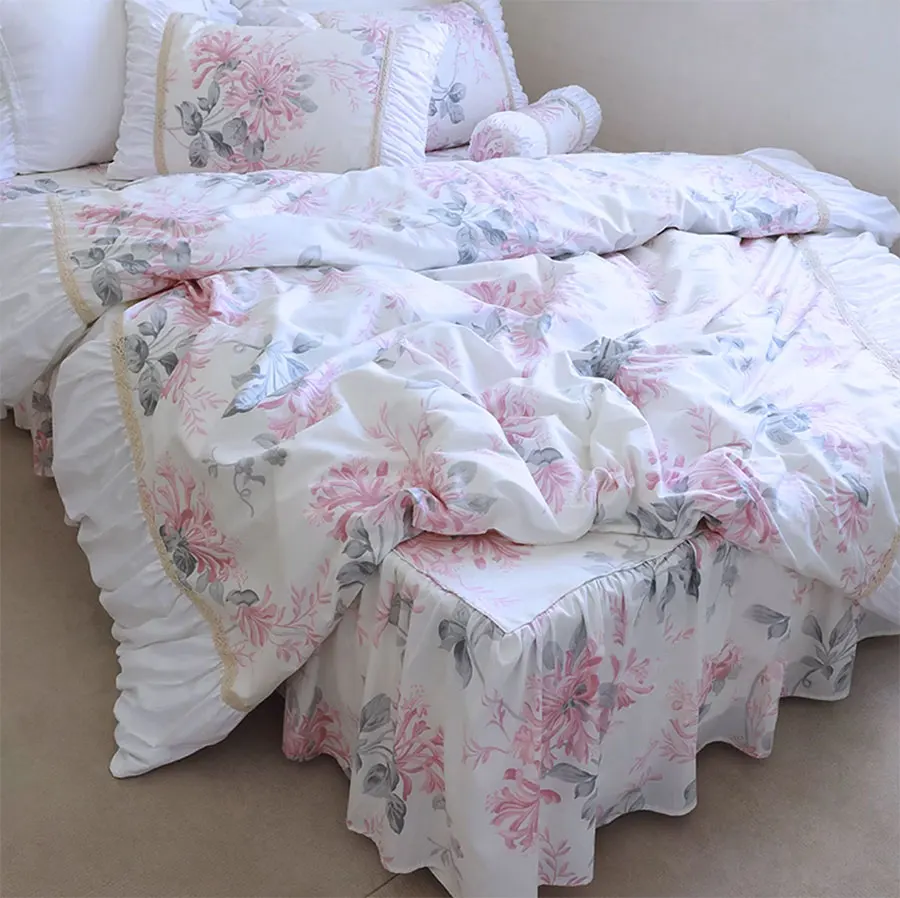 Романтический комплект постельного белья с цветочным рисунком для девочек, полная королева король пасторальный цветок хлопок домашний текстиль покрывало наволочка