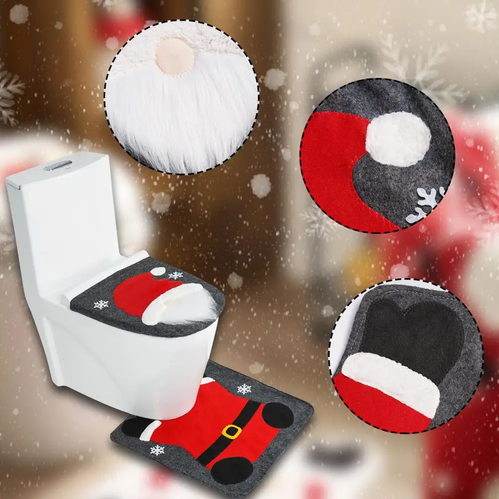 Санта-Клаус Аксессуары для ванной комнаты Праздничный снеговик Безликий старик Крышка для унитаза Набор нескользящих ковриков Украшение на Рождество