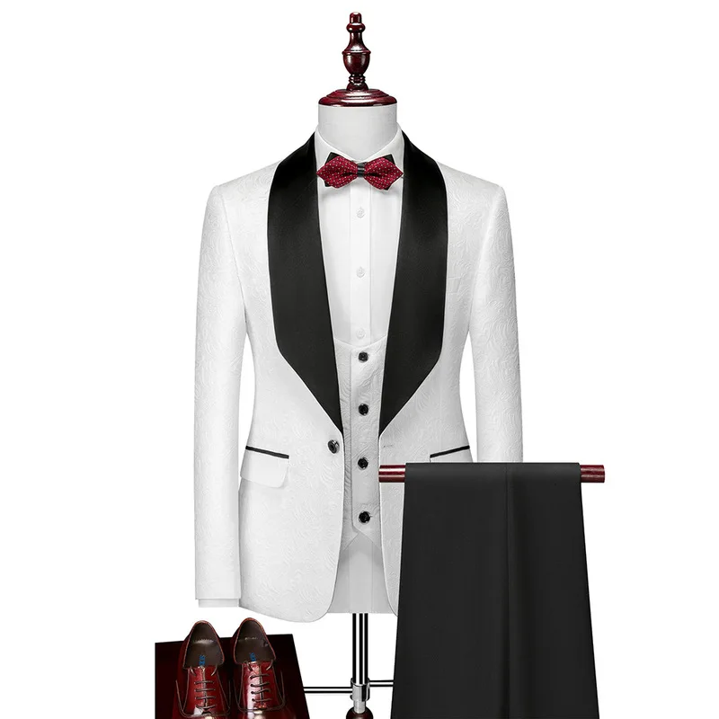 Свадебное платье 2023 Slim Fit Роскошные костюмы для мужчин Жаккард Homme Костюм Высокое качество Мода Мужской Блейзер Жилет Брюки Изображение 0 