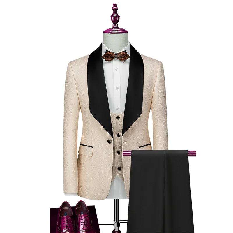 Свадебное платье 2023 Slim Fit Роскошные костюмы для мужчин Жаккард Homme Костюм Высокое качество Мода Мужской Блейзер Жилет Брюки Изображение 1 