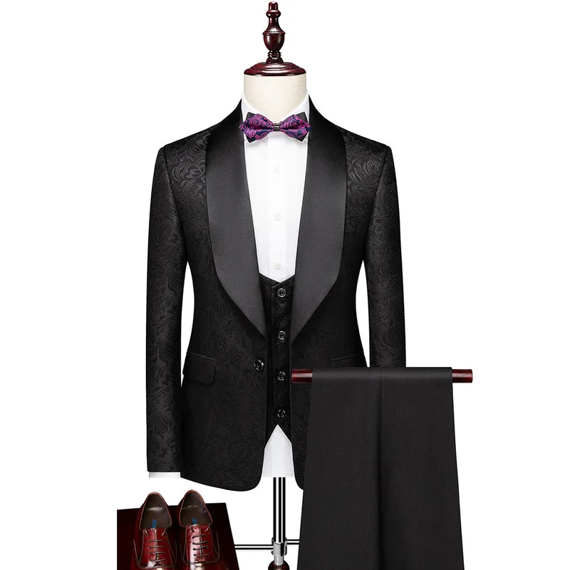 Свадебное платье 2023 Slim Fit Роскошные костюмы для мужчин Жаккард Homme Костюм Высокое качество Мода Мужской Блейзер Жилет Брюки Изображение 3 