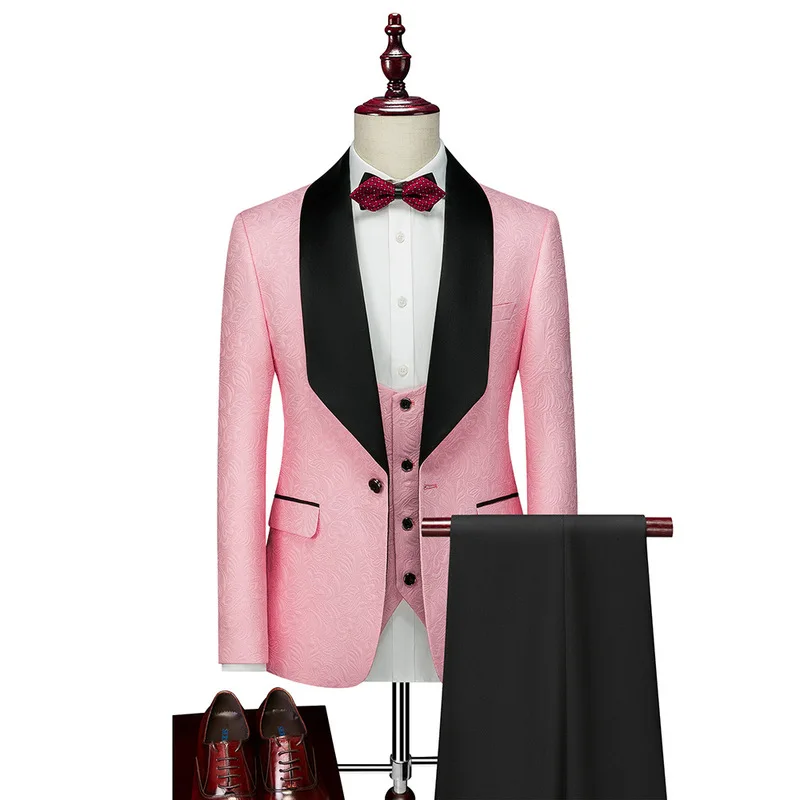 Свадебное платье 2023 Slim Fit Роскошные костюмы для мужчин Жаккард Homme Костюм Высокое качество Мода Мужской Блейзер Жилет Брюки Изображение 5 