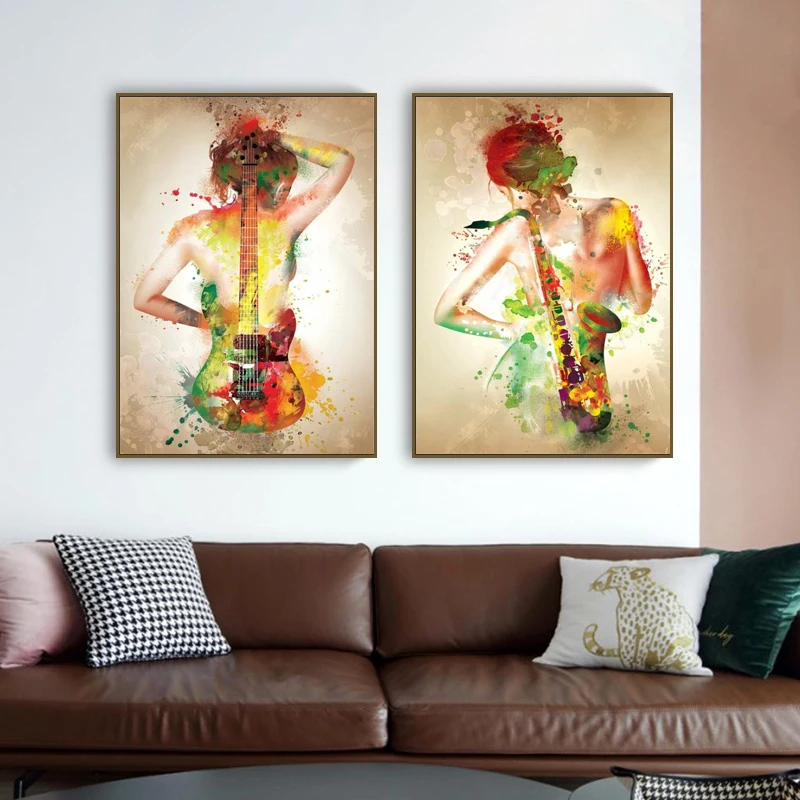сексуальные обнаженные женщины холст картина с рамкой саксофон скрипка винтаж девушка портреты искусство плакат печать стена картина домашний декор