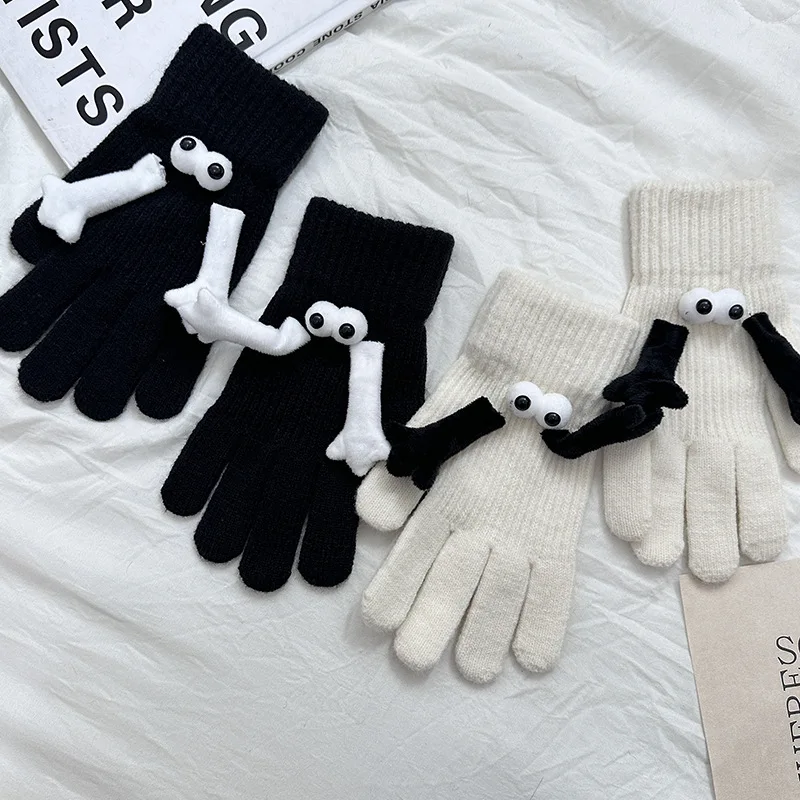  сенсорный экран магнитное всасывание рука в руку вязаные перчатки теплые утолщенные зимние шерстяные варежки милые расщепленные пальцы пара перчатка