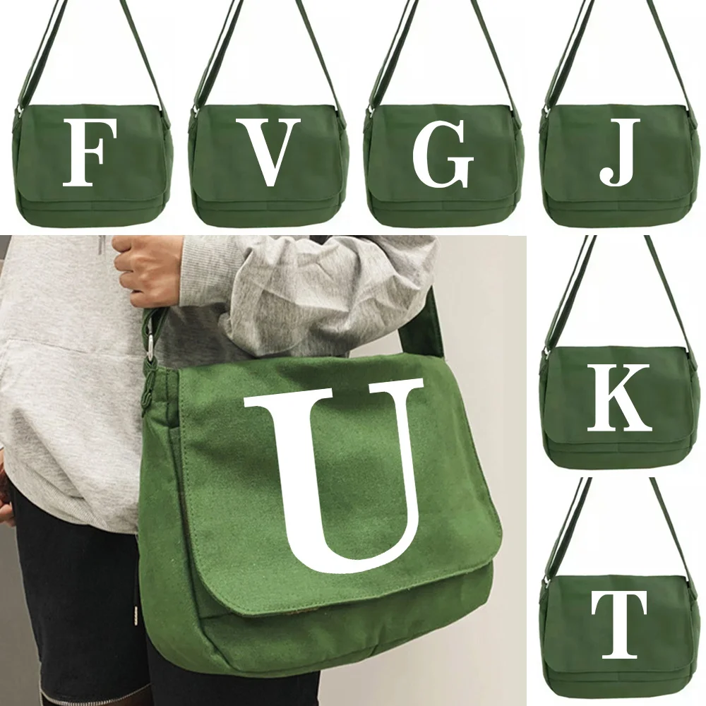  Симпатичные новые сумки через плечо большой емкости Зеленая холщовая сумка для путешествий для отдыха Серия White Letter для женщин Пакет через плечо